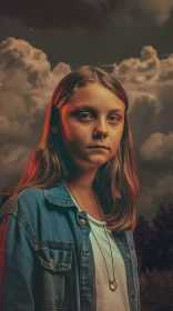 Portrait of Greta Thunberg with Dramatic Clouds