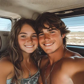 Smiling Couple Inside Car Together
