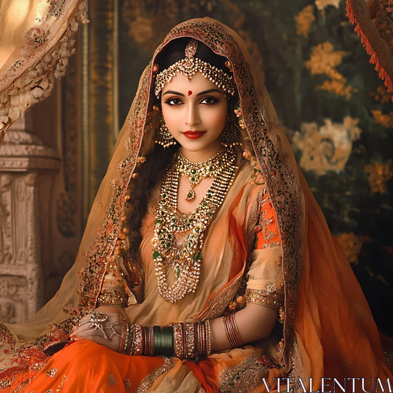 Portrait of Woman with Jewelry and Veil AI Image