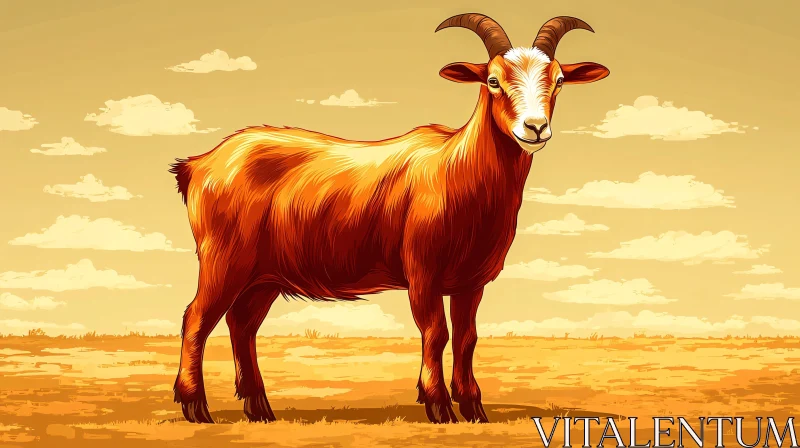 Sunlit Goat Illustration in a Desert AI Image