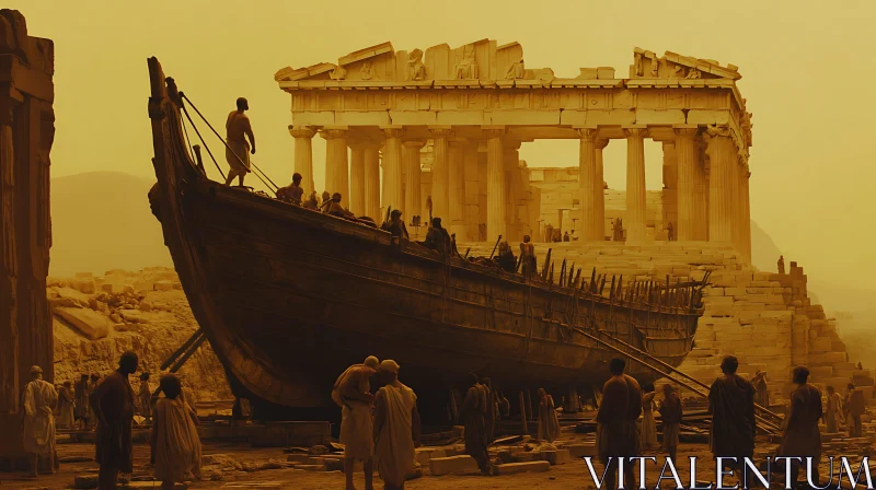 Construction of a Vessel in Ancient Times AI Image