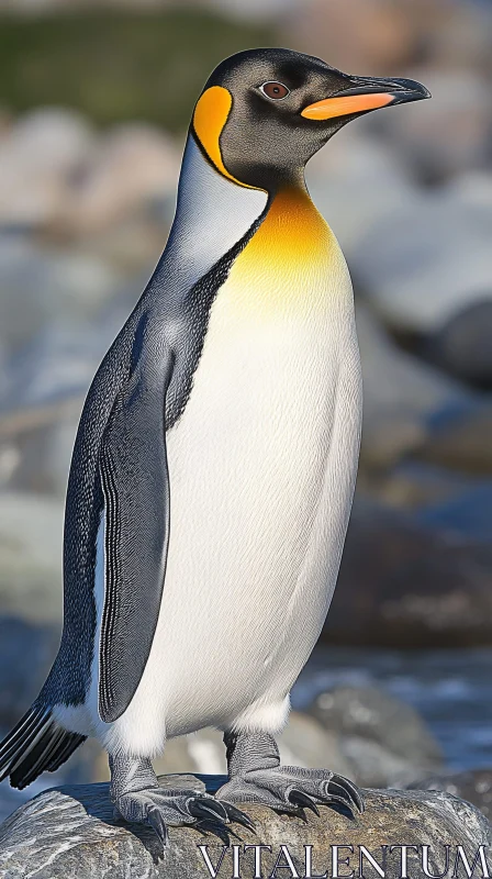 Elegant Penguin on Rock AI Image