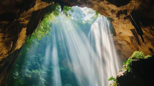 Enchanted Waterfall in Nature's Cave