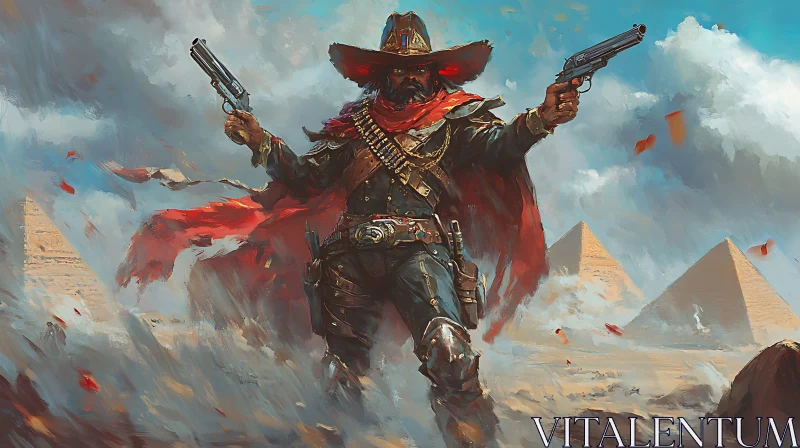 Western Gunslinger with Revolvers and Pyramids AI Image