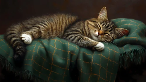 Tabby Cat Relaxation on Cozy Blanket