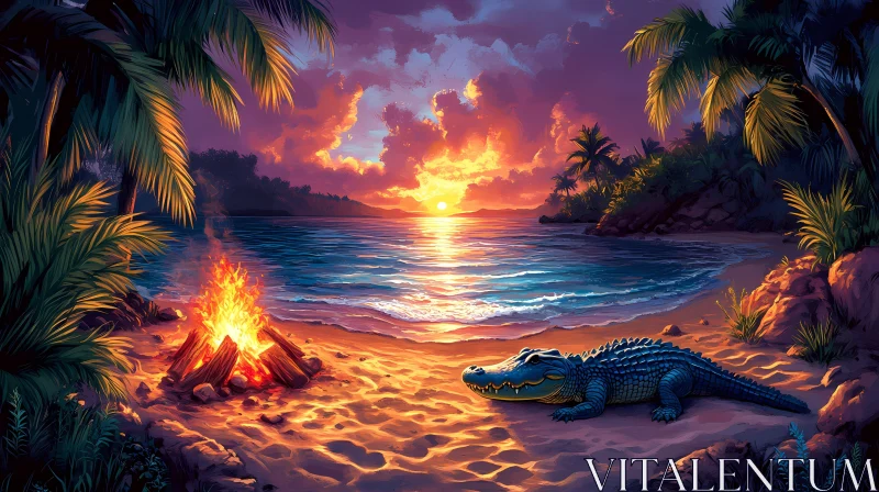 Tropical Beach at Sunset AI Image