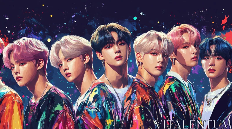 AI ART Colorful Portrait of Group of Young Men