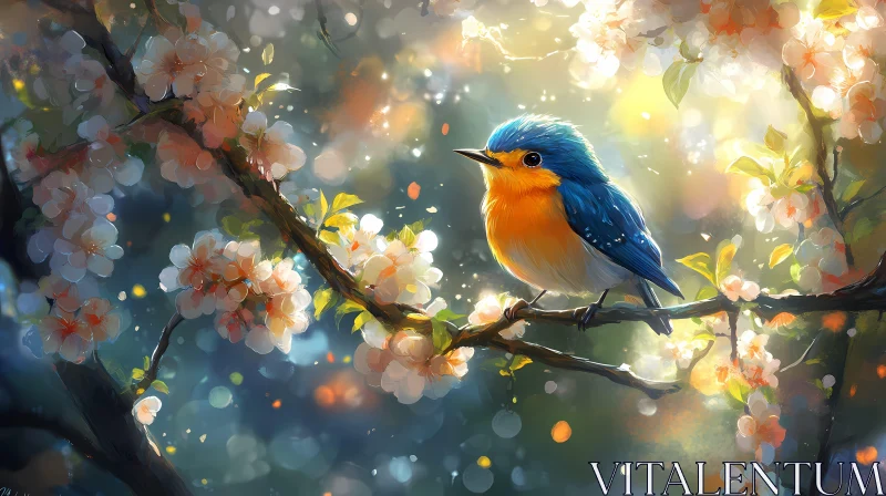 Charming Bird Among Blossoms AI Image