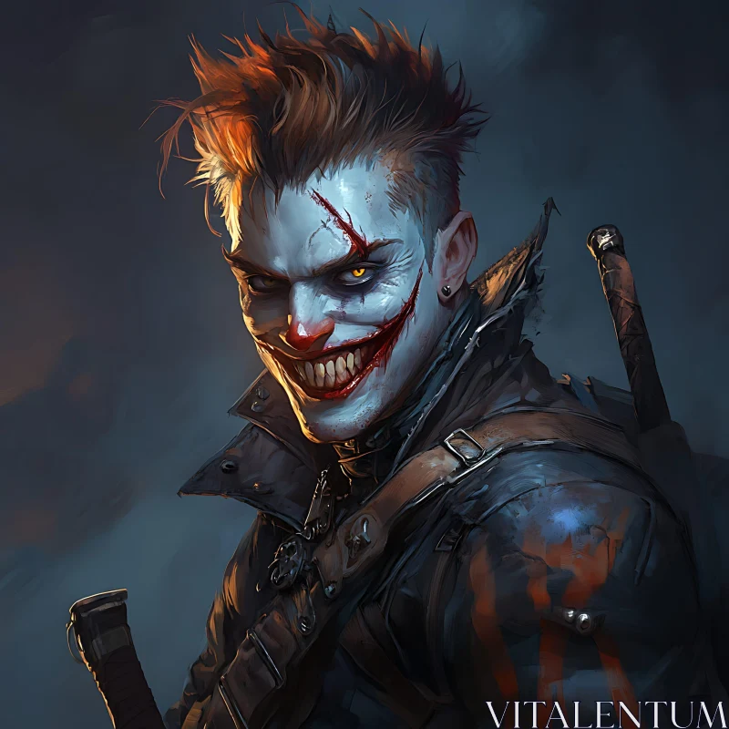 AI ART Creepy Clown with Sword