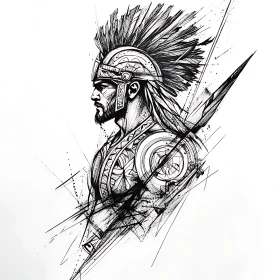 Monochrome Warrior Sketch with Helmet