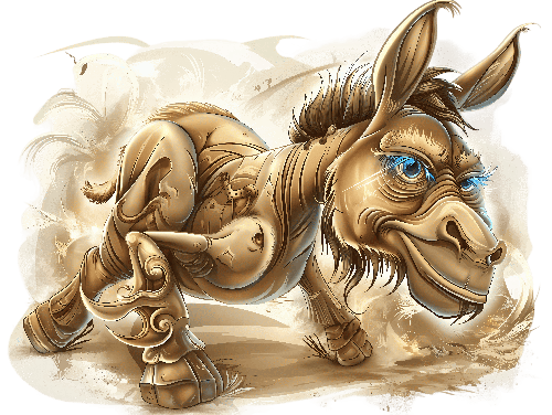 Cartoon Donkey with Blue Eyes and Golden Body POD Design