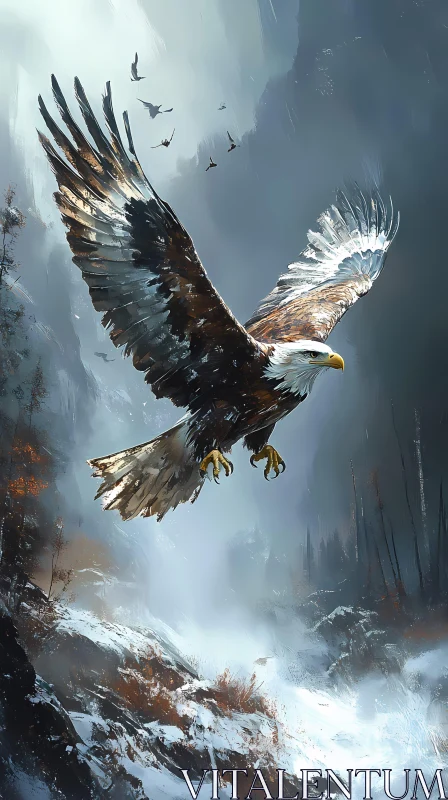 Eagle in Mountainous Flight AI Image