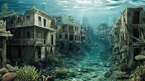 Desolate Post-Apocalyptic Underwater City in Ruins