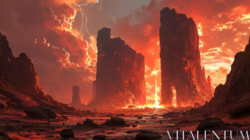 AI ART Digital Painting of a Volcanic Landscape - Vibrant Science Fiction Art