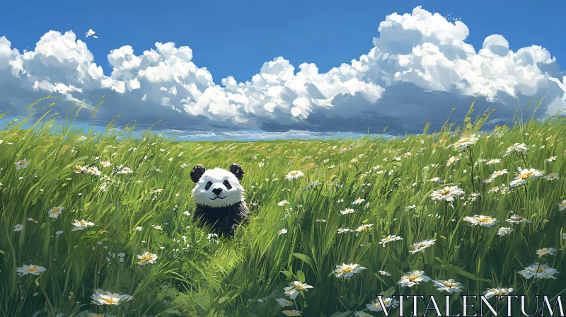 AI ART Playful Panda in a Field of Wildflowers