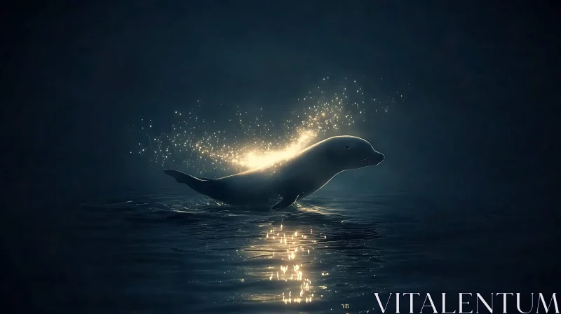 Seal emerging from water with sparkles AI Image