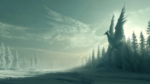 Icy Phoenix Overlooking Winter Landscape