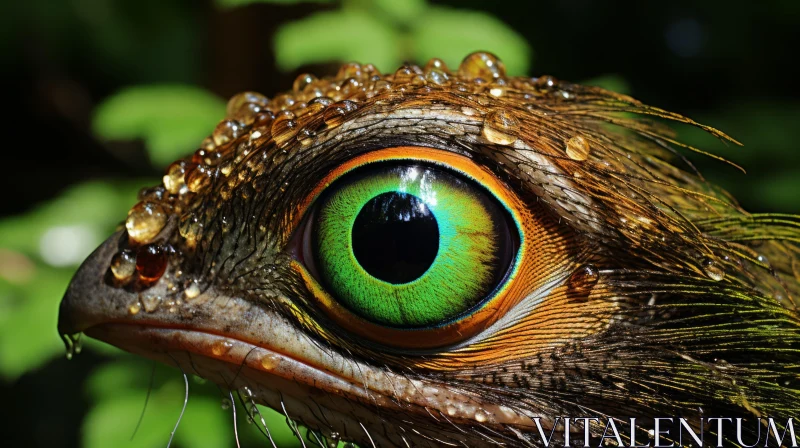 Green-Eyed Bird in Rain: A Microscopic View AI Image