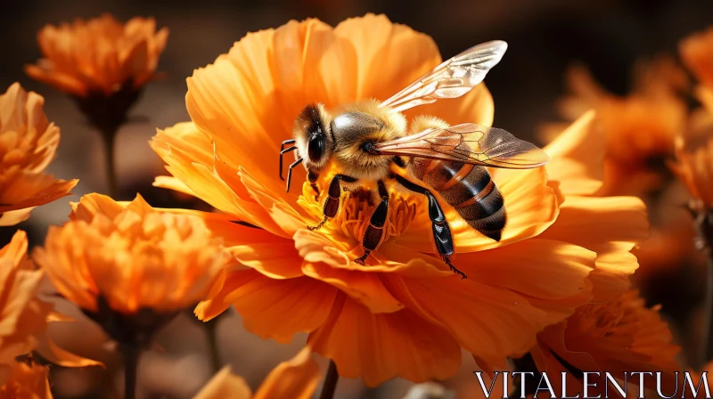 AI ART Honey Bee on Orange Flowers - A Natural Marvel in Feminine Hues