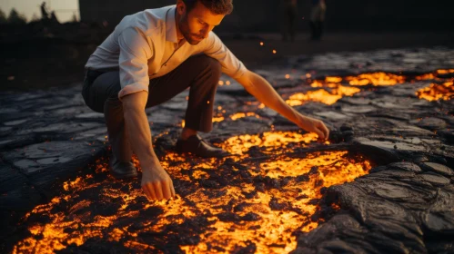 Nature-inspired Imagery: Man Preparing Lava Pits with a Mani Pedi