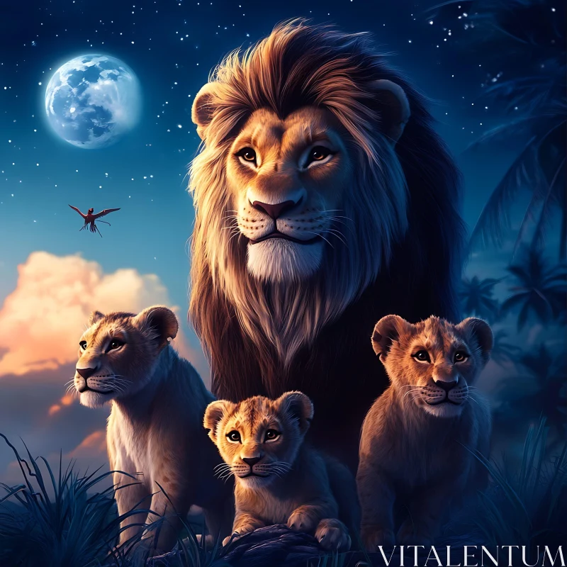 Guardian Lion and Cubs AI Image