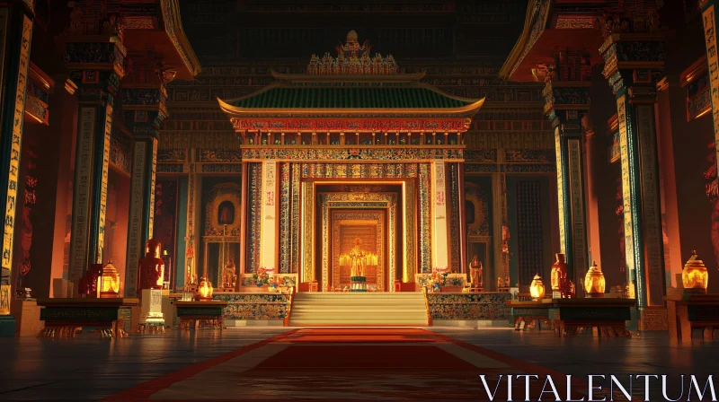 Ornate Temple Interior with Golden Light AI Image