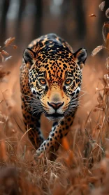 Leopard Prowling Through Grasses