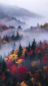 Foggy Autumn Forest Landscape