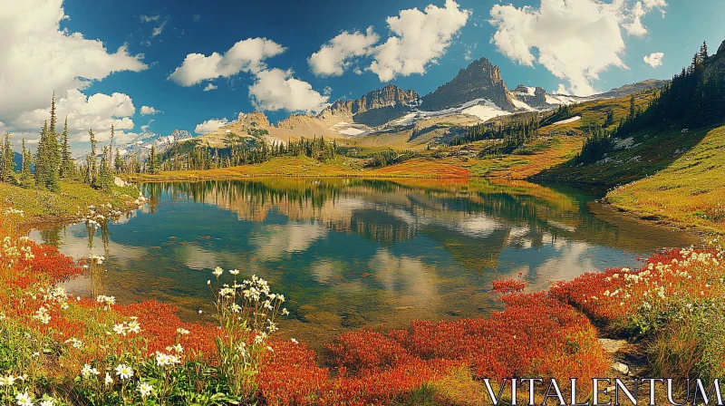 AI ART Serene Alpine Landscape with Colorful Flora