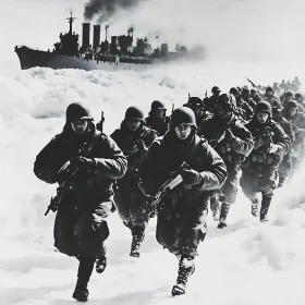 Monochrome Soldiers in Snowy Landscape