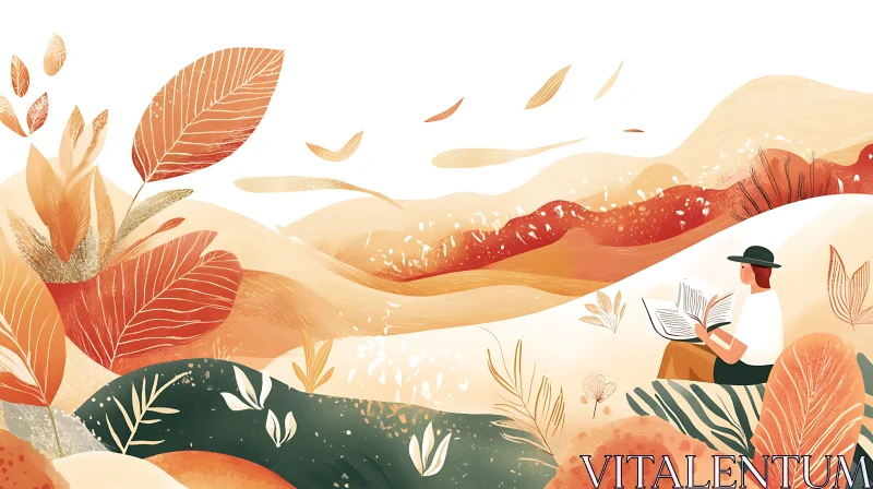 Calm Autumn Day Illustration with Reader AI Image