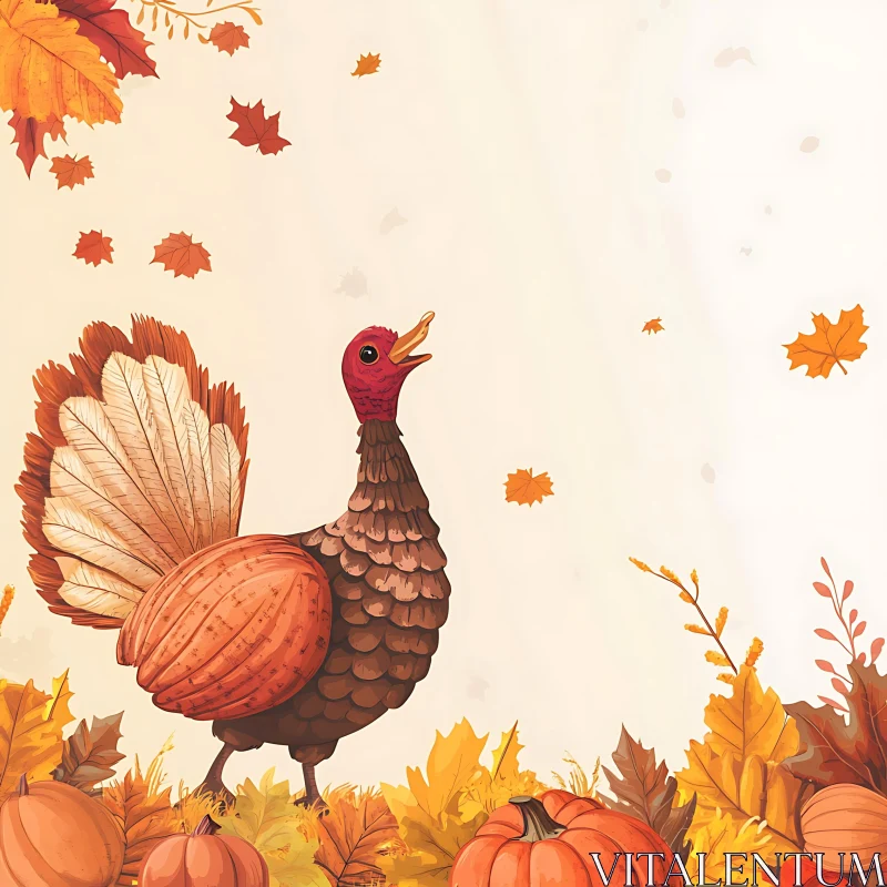 Thanksgiving Turkey with Pumpkins and Leaves AI Image