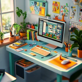 Colorful and Organized Home Office Setup