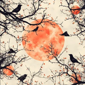 Birds Silhouetted Against a Celestial Moon