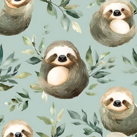 Whimsical Sloths and Leaves Artwork