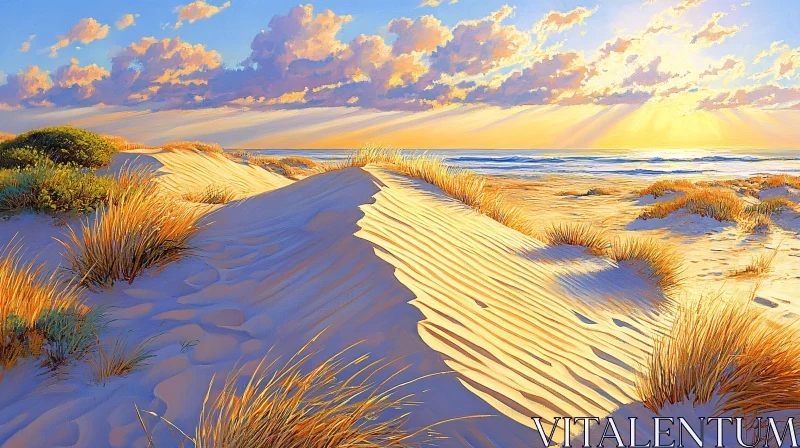 AI ART Golden Hour on Coastal Dunes