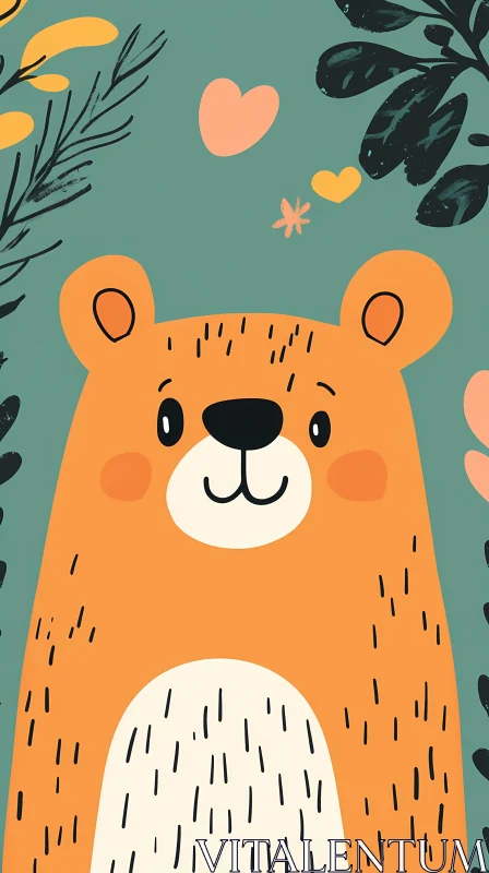 Playful Bear with Floral Elements AI Image