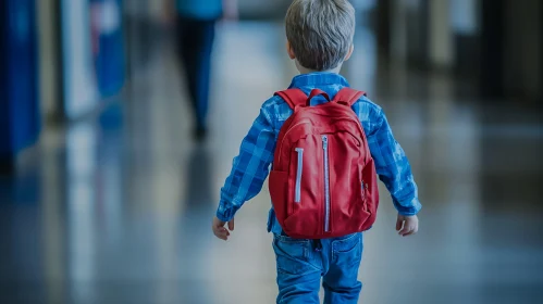 Young Student Walking with Red Backpack