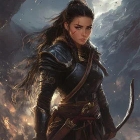 Female Warrior with Scars in Landscape