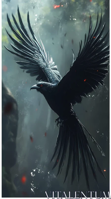 Ethereal Crow with Glowing Embers AI Image