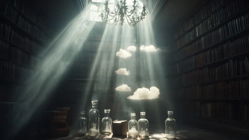 Sunlit Library with Cloud Jars