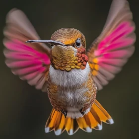 Hovering Hummingbird with Pink Wings