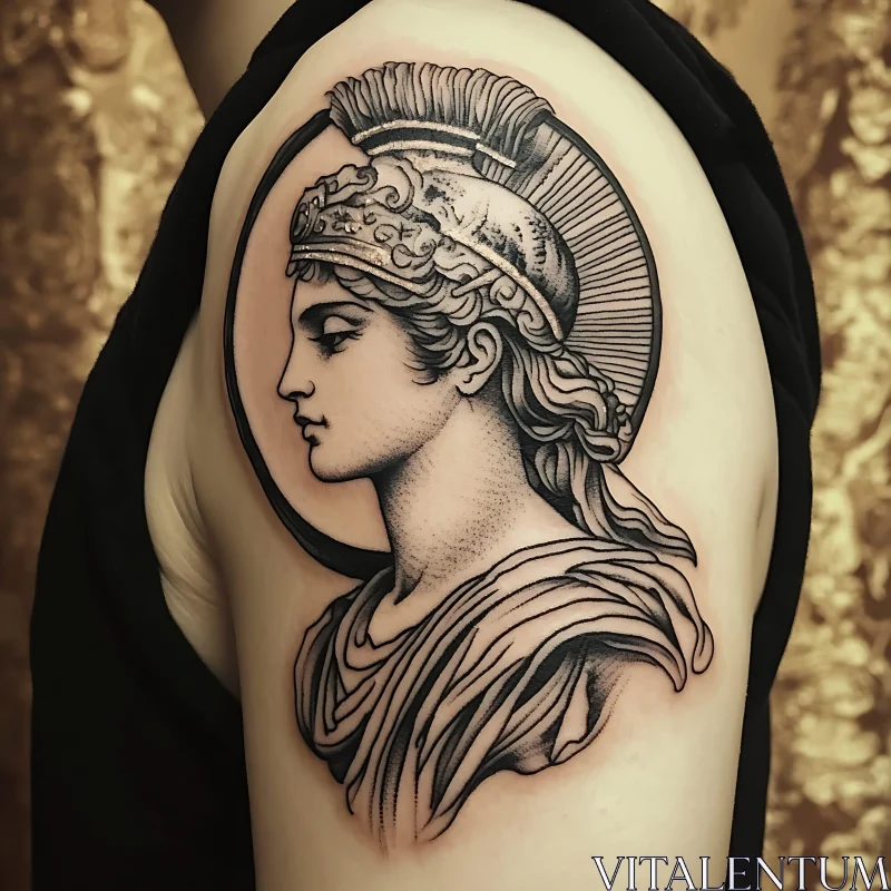 Monochrome Ancient Woman Tattoo Design AI Image