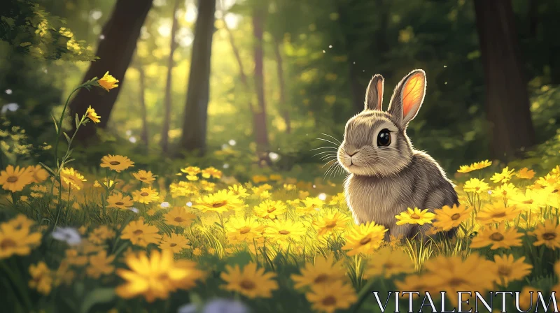 AI ART Bunny Amidst Yellow Blooms