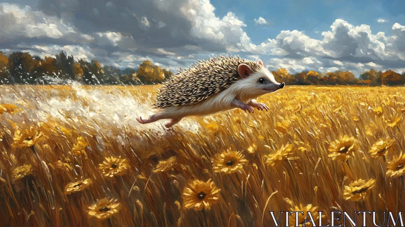 Hedgehog in a Sunflower Meadow AI Image