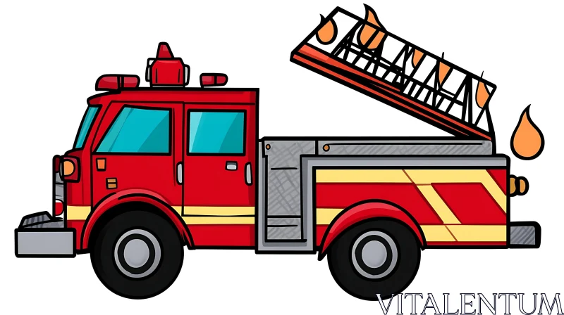 Animated Fire Engine with Ladder and Flames Illustration AI Image