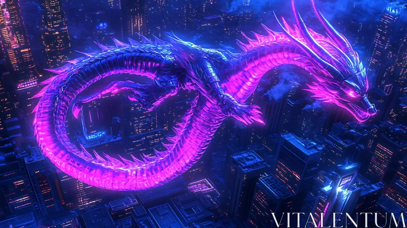 AI ART Cyberpunk Dragon City Flight