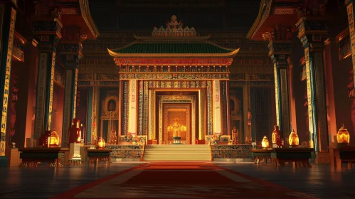 Ornate Temple Interior with Golden Light