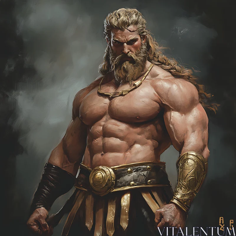 AI ART Illustration of a Strong Bearded Warrior