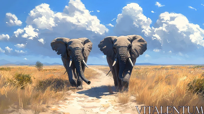 Elephants on the Savannah AI Image